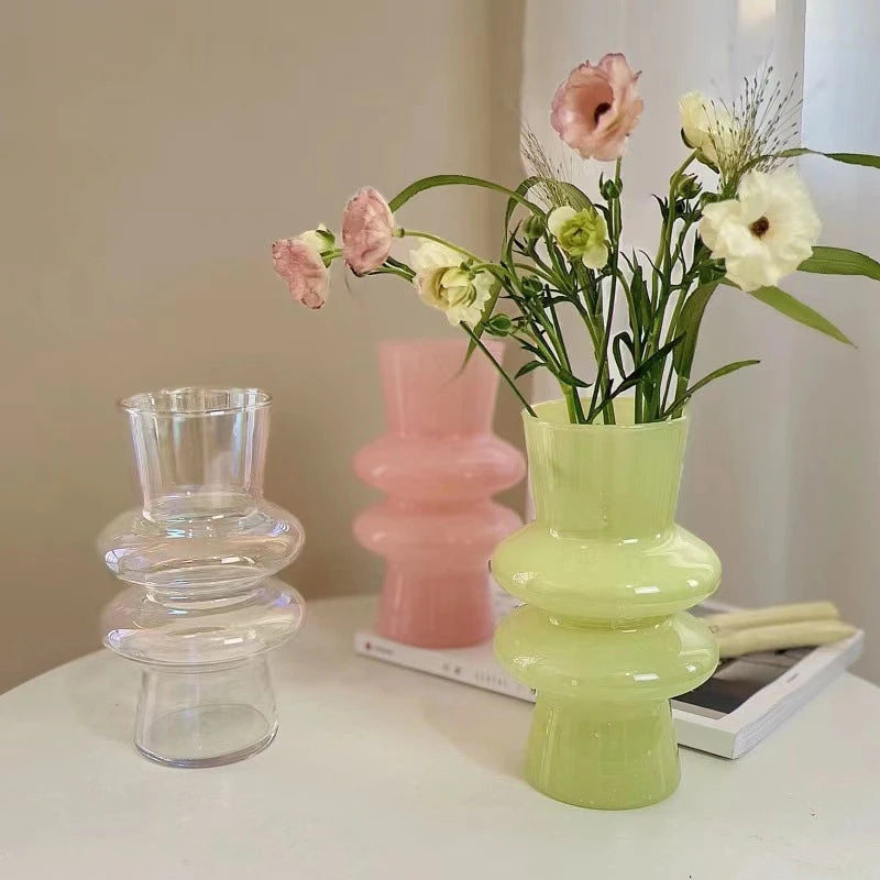 Popxstar Glass Flower Vase Creative Vase Decorative Hydroponic Flower Container Nordic Style Flower Vases Desktop Flower Bottle Decor