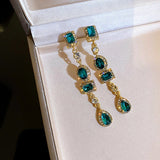 Popxstar New Fashion Green Golden Long Pearl Tassel Drop Earrings For Women Vintage Jewelry Party Wedding Trendy Dangle Earrings