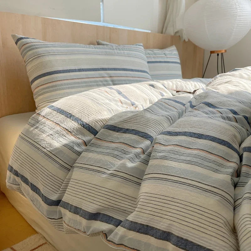 Popxstar Nordic sling Cotton Pink Stripes Duvet Cover 150x200 Size Girl's Room housse Skin friendly Breathable Comforter Sets