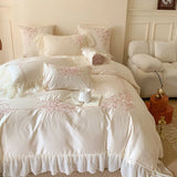 Popxstar 4Pcs Queen Size Flowers Embroidery Bedding Set Duvet Cover Bed Sheet Pillowcases