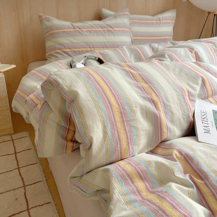 Popxstar Nordic sling Cotton Pink Stripes Duvet Cover 150x200 Size Girl's Room housse Skin friendly Breathable Comforter Sets