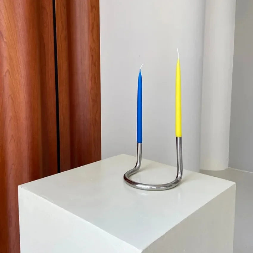 Popxstar Creative U-shaped Twin Candlestick Nordic Bauhaus Style Stainless Steel Tube Decoration Designer Home Decor Candal Holder Gifts