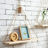 Popxstar Wooden Rope Swing Wall Hanging Plant Flower Pot Tray Mounted Floating Wall Shelves Nordic Home Decoration Mored Simple Design