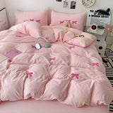 Popxstar Girls Pink Bedding Set with Bow Korean Breathable Duvet Cover No Filler Flat Sheet Pillowcases Mix Color Comforter Cover Set