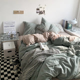 Popxstar Solid Pink Fashion Style Bedding Set Twin Full Queen Size Duvet Cover Set Adults Kids Simple Korean Bed Flat Sheet Pillowcases