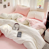 Popxstar Solid Bed Linen Cotton Bedding Set 4pcs with Sheet Duvet Cover Pillowcases Single Couple Bedsheet Single Couple Twin Size