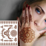 Popxstar Henna Tattoo Brown Mehndi Stickers for Hand Temporary Tattoos Body Art Tatoo Waterproof for Women Fake Tatoo Hena Design