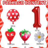 Popxstar 5Pcs Berry First Birthday Party Balloons Set 32 Inch Red Number Balloon for Sweet One Strawberry Birthday Party Decorations