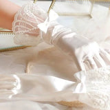 Popxstar Wedding Date White Satin Lace Short Gloves Ladies Bride Accessories