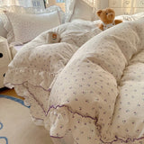 Popxstar 4Pcs Spring Vibrant Flowers 100% Cotton France Princess Style Bedding Set Single Twin Queen Duvet Cover Bed Sheet Pillowcases
