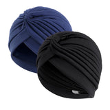 Popxstar 2pcs/lot Stretch Turbans Head Beanie Cover Twisted Pleated Headwrap Assorted Colors Hair Cover Beanie Hats for Women Girls