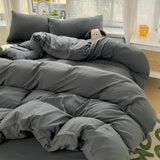 Popxstar Solid Bed Linen Cotton Bedding Set 4pcs with Sheet Duvet Cover Pillowcases Single Couple Bedsheet Single Couple Twin Size