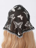Popxstar Fashion Butterfly Print Women's Turban Summer Lace Transparent Triangular Scarf Girl Silk Scarf Trendy Bandana Hair Accessories