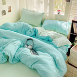 Popxstar Solid Bed Linen Cotton Bedding Set 4pcs with Sheet Duvet Cover Pillowcases Single Couple Bedsheet Single Couple Twin Size