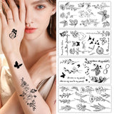 Popxstar 1 Sheet Black Flower Butterfly Temporary Tattoos For Women Men Wild Plant Fake Tattoo Sticker Adults Face Hands Body Art Tatoo
