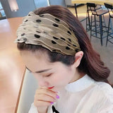 Popxstar Trendy Mesh Wave Point Wide Brimmed Headband for Female Temperament Fabric Anti-skid Hairband Hair Hoop Hair Accessories