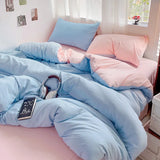 Popxstar Solid Bed Linen Cotton Bedding Set 4pcs with Sheet Duvet Cover Pillowcases Single Couple Bedsheet Single Couple Twin Size