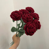 Popxstar1PC Modern Elegance Simulation Flower Home Decoration Dining Table Knitted Rose Single Bouquet Wedding Artificial Flower