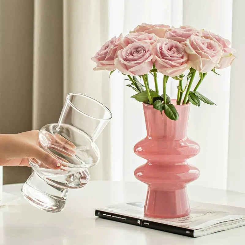 Popxstar Glass Flower Vase Creative Vase Decorative Hydroponic Flower Container Nordic Style Flower Vases Desktop Flower Bottle Decor