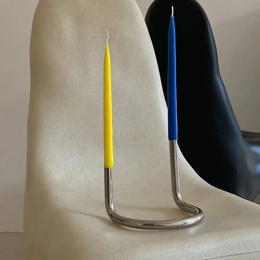 Popxstar Creative U-shaped Twin Candlestick Nordic Bauhaus Style Stainless Steel Tube Decoration Designer Home Decor Candal Holder Gifts