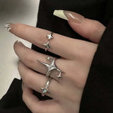 Popxstar Vintage Irregular Cross Star Open Ring for Women Men Punk Gothic Sliver Color Adjustable Couple Rings Y2K Egirl Jewelry Gift