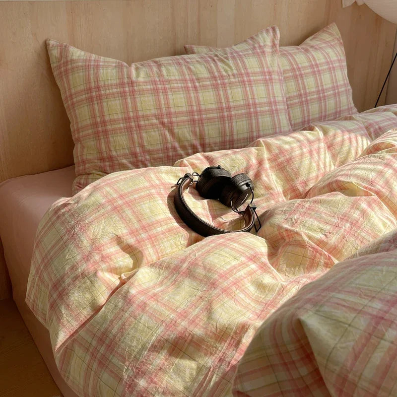 Popxstar Nordic sling Cotton Pink Stripes Duvet Cover 150x200 Size Girl's Room housse Skin friendly Breathable Comforter Sets
