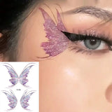 Popxstar Fairy Butterfly Wings Shiny Tattoo Sticker Waterproof Eyes Face Hand Body Art Fake Tattoos Women Makeup Dance Music Festival
