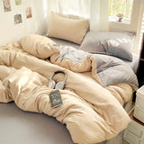 Popxstar Solid Bed Linen Cotton Bedding Set 4pcs with Sheet Duvet Cover Pillowcases Single Couple Bedsheet Single Couple Twin Size
