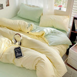 Popxstar Solid Bed Linen Cotton Bedding Set 4pcs with Sheet Duvet Cover Pillowcases Single Couple Bedsheet Single Couple Twin Size