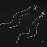 Popxstar Simple Cross Long Chain Tassel Drop Earrings For Women Dangle Earring Silver Color Piercing Line Trendy Ear Jewelry