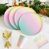 Popxstar Rainbow Tableware Set  for Birthday Party Decorations Rainbow Tableware Paper Plates Cups Napkins Tablecloth Dinner Disposable