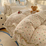 Popxstar 4Pcs Spring Vibrant Flowers 100% Cotton France Princess Style Bedding Set Single Twin Queen Duvet Cover Bed Sheet Pillowcases