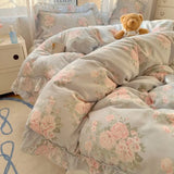 Popxstar 4Pcs Spring Vibrant Flowers 100% Cotton France Princess Style Bedding Set Single Twin Queen Duvet Cover Bed Sheet Pillowcases
