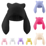 Popxstar cute Rabbit ears Beanies Soft Warm Fluffy Winter Hat for Women Knitted Hat Skullies Beanies Female Bonnet Solid color
