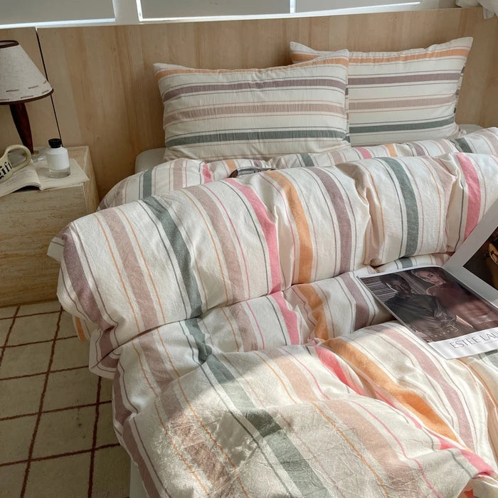 Popxstar Nordic sling Cotton Pink Stripes Duvet Cover 150x200 Size Girl's Room housse Skin friendly Breathable Comforter Sets