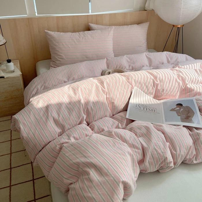 Popxstar Nordic sling Cotton Pink Stripes Duvet Cover 150x200 Size Girl's Room housse Skin friendly Breathable Comforter Sets