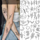 Popxstar Black Flower Tattoo Sketch Tattoo Sticker  Rose Blossom Tattoo Temporary Waterproof