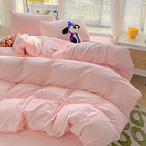 Popxstar Solid Bed Linen Cotton Bedding Set 4pcs with Sheet Duvet Cover Pillowcases Single Couple Bedsheet Single Couple Twin Size