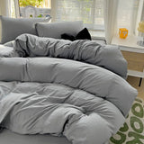 Popxstar Solid Bed Linen Cotton Bedding Set 4pcs with Sheet Duvet Cover Pillowcases Single Couple Bedsheet Single Couple Twin Size