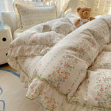 Popxstar 4Pcs Spring Vibrant Flowers 100% Cotton France Princess Style Bedding Set Single Twin Queen Duvet Cover Bed Sheet Pillowcases