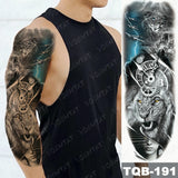 Popxstar Large Arm Sleeve Tattoo Lion Crown King Rose Waterproof Temporary Tatoo Sticker Wild Wolf Tiger Men Full Skull Totem Fake Tatto
