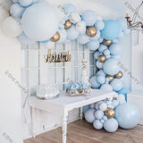 Popxstar 113pcs Macaron Blue White Balloons Birthday Party Decoration Chrome Gold Ballon Garland Baby Shower Wedding Anniversary Decor