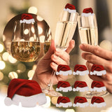 Popxstar 10PCS New Christmas Decorations Wine Glass Hats Card Champagne Red Wine Christmas Hat  Card Decoration Party Holiday Decorations