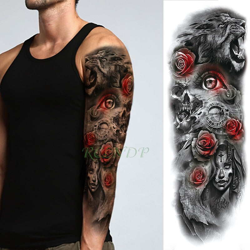 Popxstar Teenagers over Knee Tattoo Men Small Men's Tattoos Waterproof Temporary Tattoo Sticker Anubis Ancient Egypt Dog Roma Clock Eye Full Arm Fake Tatto Flash Tatoo Sleeve for Men Women