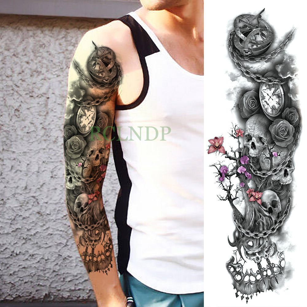 Popxstar Teenagers over Knee Tattoo Men Small Men's Tattoos Waterproof Temporary Tattoo Sticker Anubis Ancient Egypt Dog Roma Clock Eye Full Arm Fake Tatto Flash Tatoo Sleeve for Men Women