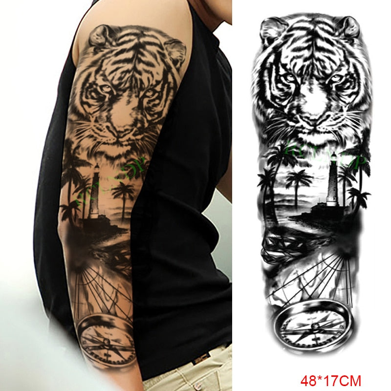 Popxstar Teenagers over Knee Tattoo Men Small Men's Tattoos Waterproof Temporary Tattoo Sticker Anubis Ancient Egypt Dog Roma Clock Eye Full Arm Fake Tatto Flash Tatoo Sleeve for Men Women