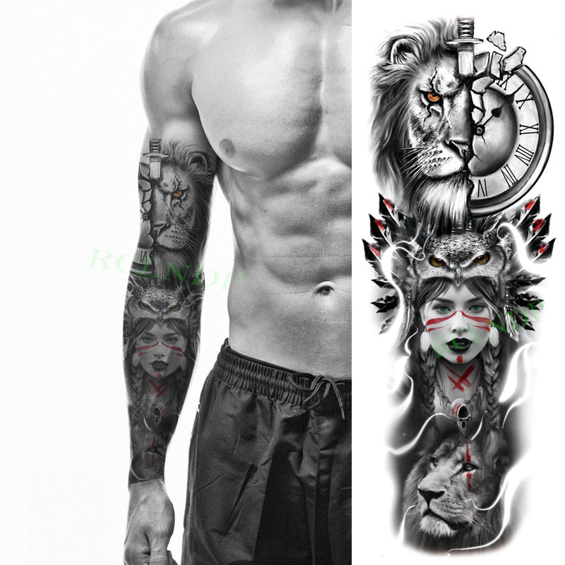 Popxstar Teenagers over Knee Tattoo Men Small Men's Tattoos Waterproof Temporary Tattoo Sticker Anubis Ancient Egypt Dog Roma Clock Eye Full Arm Fake Tatto Flash Tatoo Sleeve for Men Women