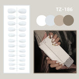 24Pcs Almond False Nails with Glue Green Stripe Design Fake Nails Long Wearable Press on Nails Acrylic Full Cover Nail Tips