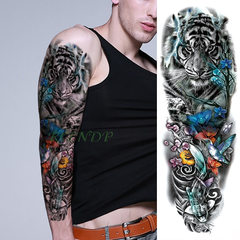 Popxstar Teenagers over Knee Tattoo Men Small Men's Tattoos Waterproof Temporary Tattoo Sticker Anubis Ancient Egypt Dog Roma Clock Eye Full Arm Fake Tatto Flash Tatoo Sleeve for Men Women