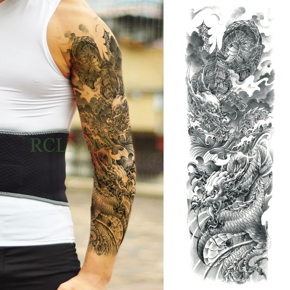 Popxstar Teenagers over Knee Tattoo Men Small Men's Tattoos Waterproof Temporary Tattoo Sticker Anubis Ancient Egypt Dog Roma Clock Eye Full Arm Fake Tatto Flash Tatoo Sleeve for Men Women